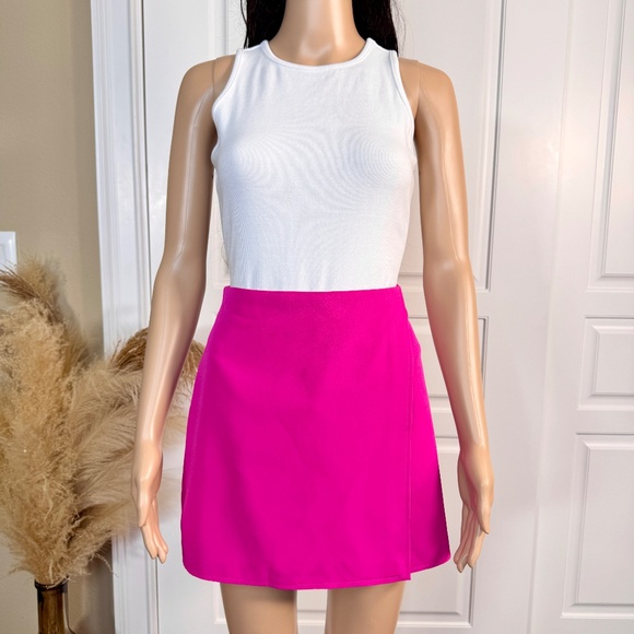EXPRESS Pants - EXPRESS EDITOR FUCHSIA HIGH WAIST MINI SKORT WITH A WRAP FRONT DESIGN